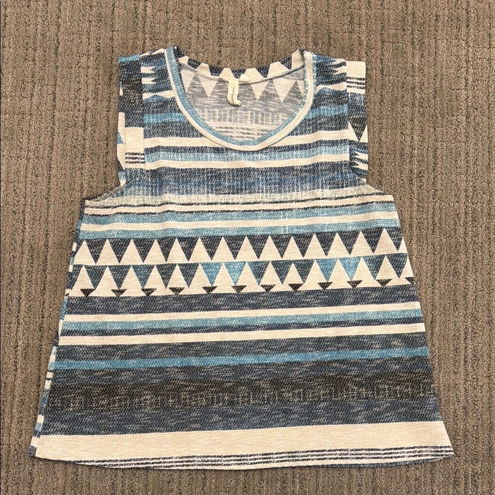 Striped Tribal Print Sleeveless Tank Top - Blue & White
